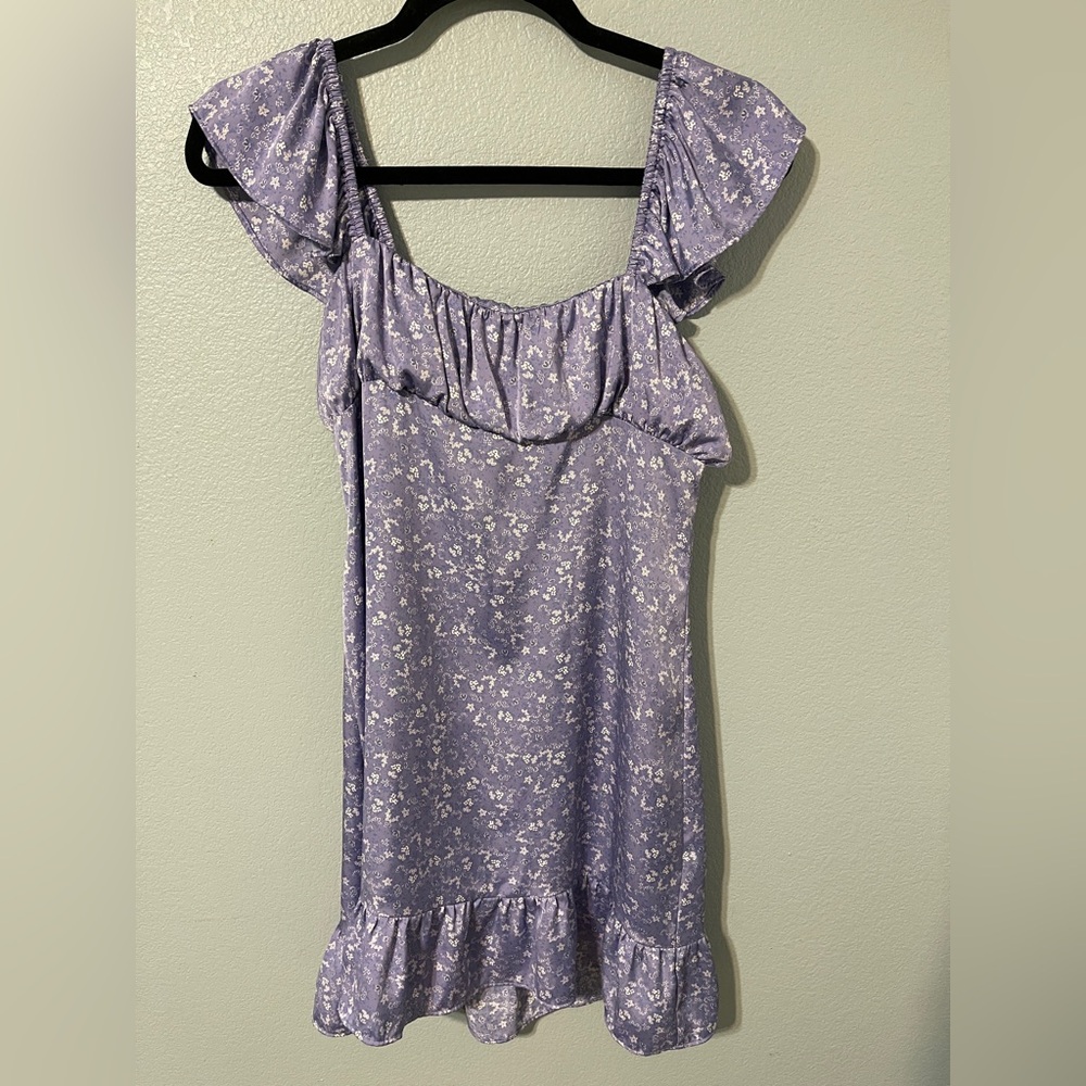 Zara Purple Lilac Floral Mini Dress Ruffle Cottagecore Milkmaid Coquette Small - Picture 6 of 12